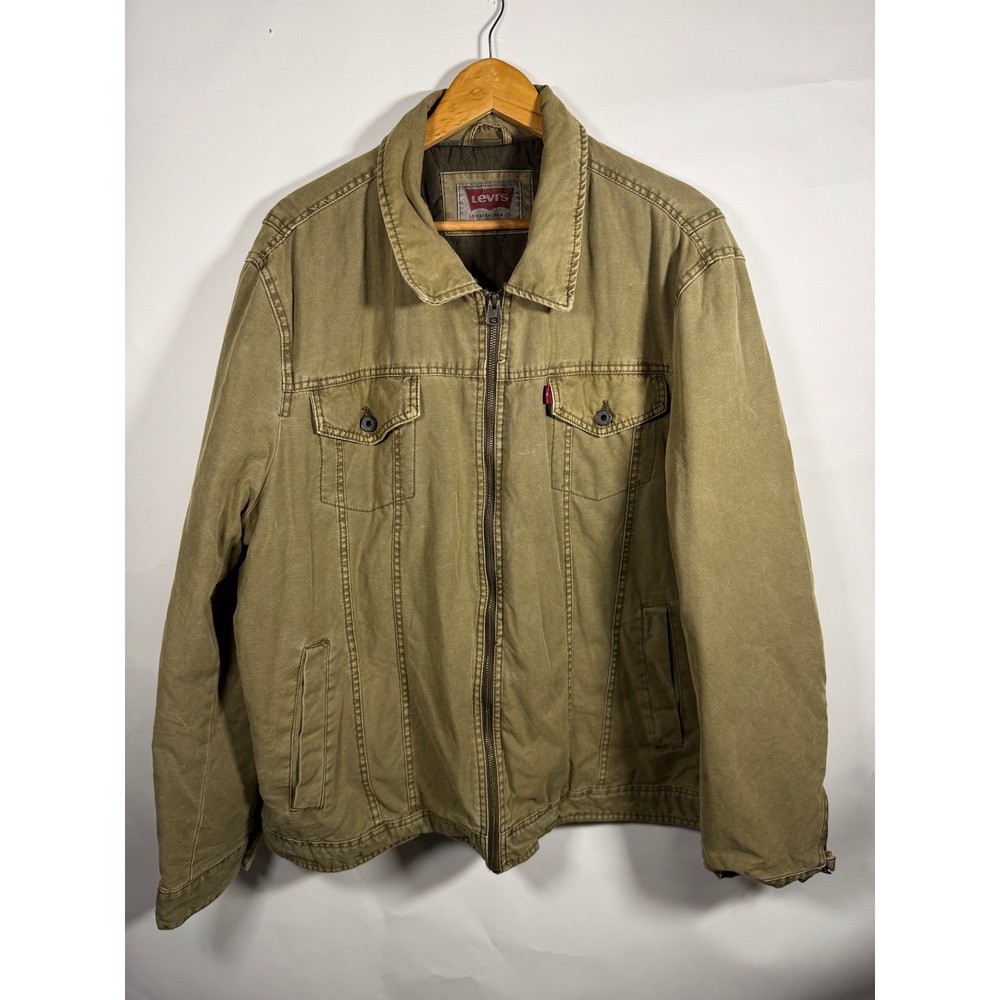 Levis Mens Canvas Field Jacket Olive Green Quilted Lined Full Zip Workwear XXL